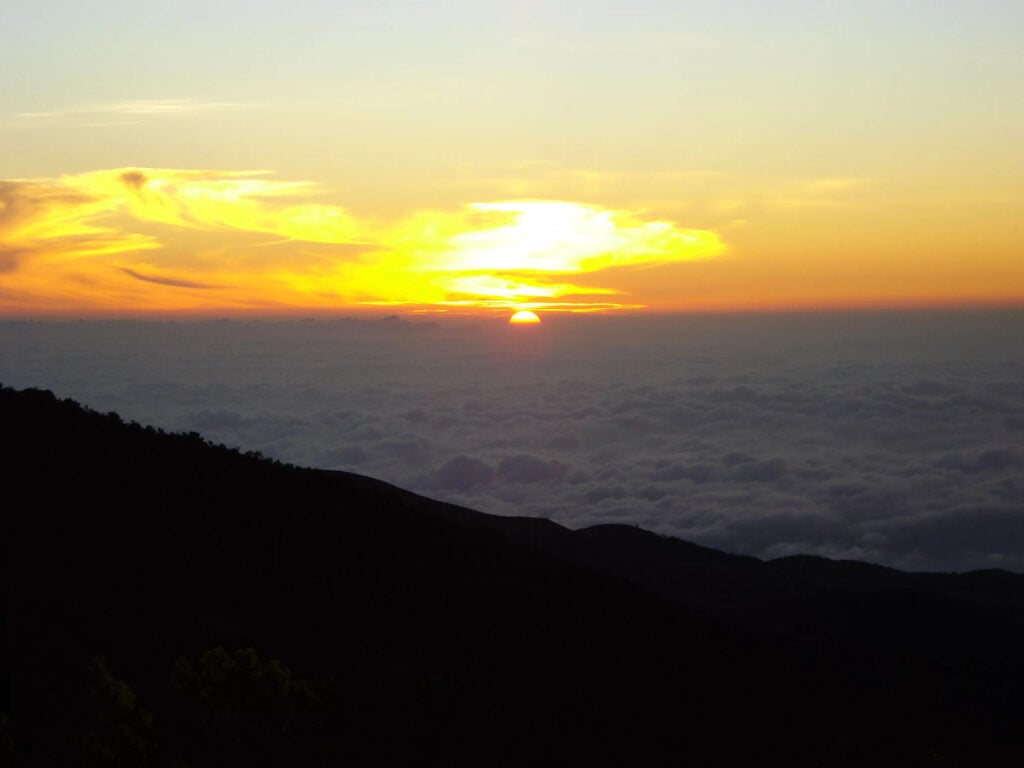 sunrise half way up mount kilimanjaro