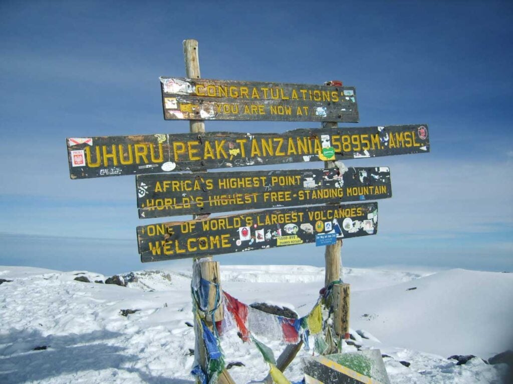 the summit sign on kilimanjaro