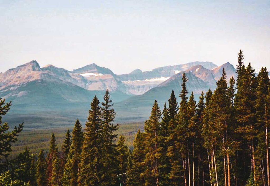 view of the rockys after lake louise gondola