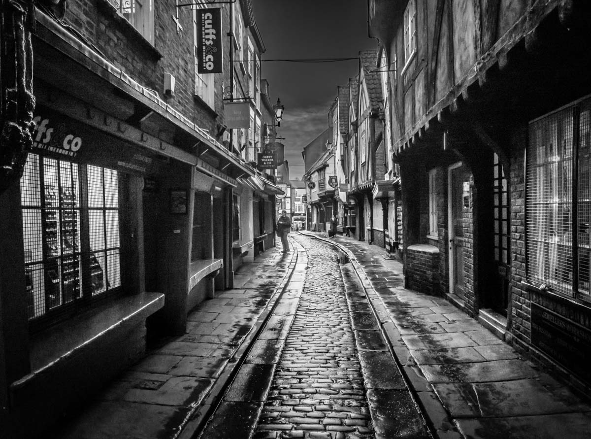 York shambles in black and white