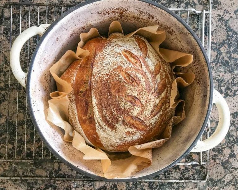 sourdough baking in oven pot