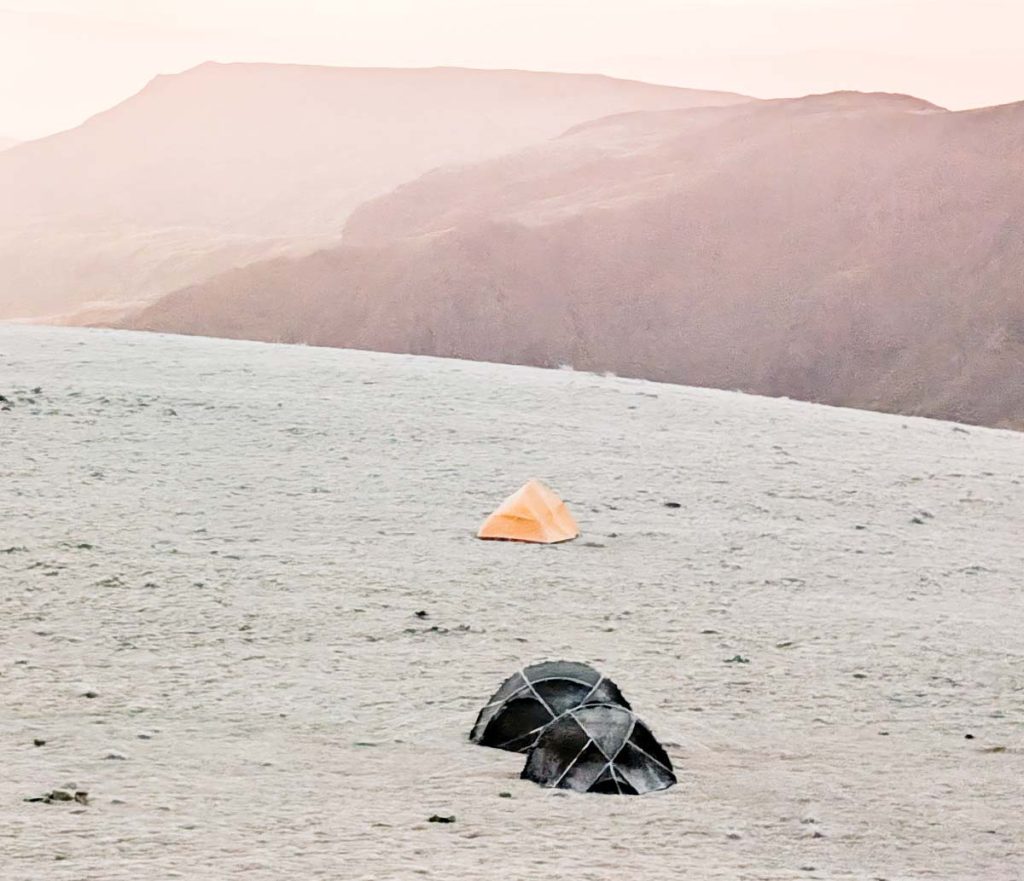 wild camping in snow