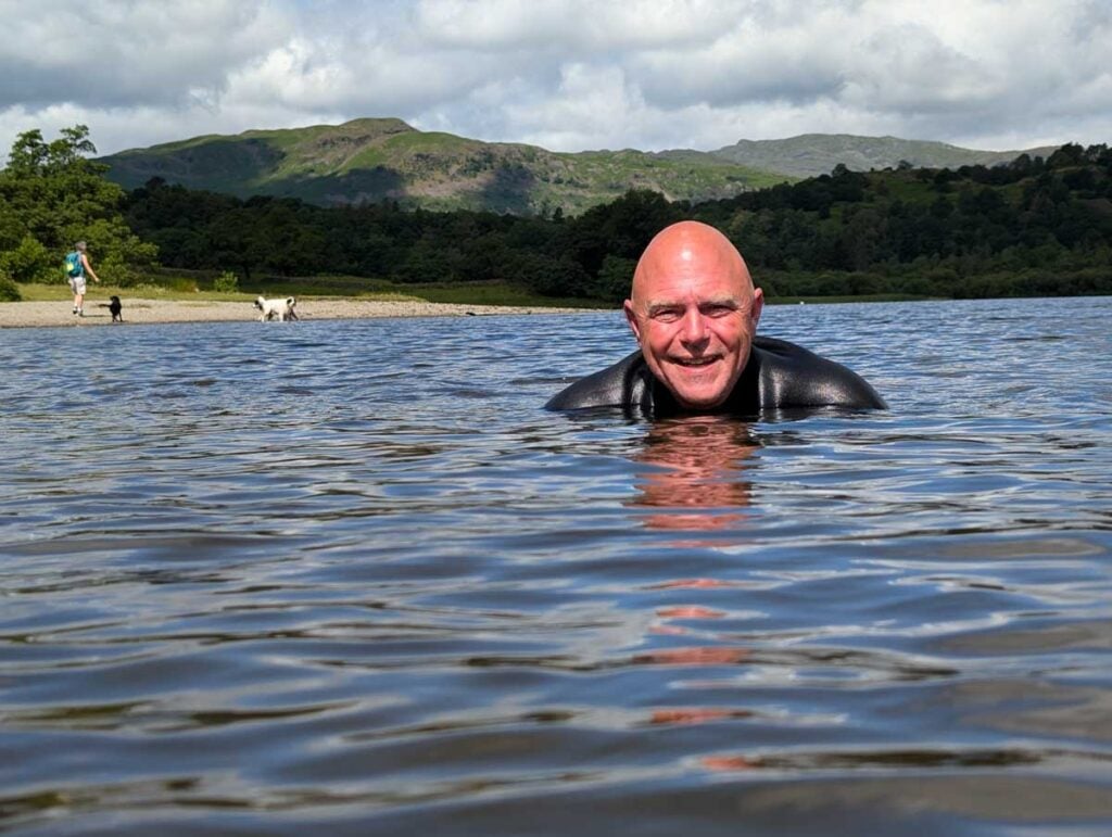 baldhiker wild swimming at Rydal water in the Lake District