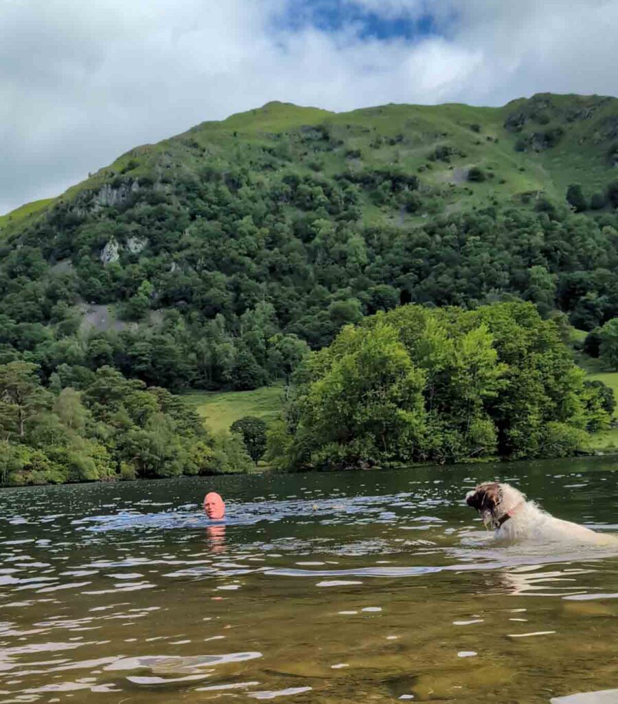 swimming in lake with dog