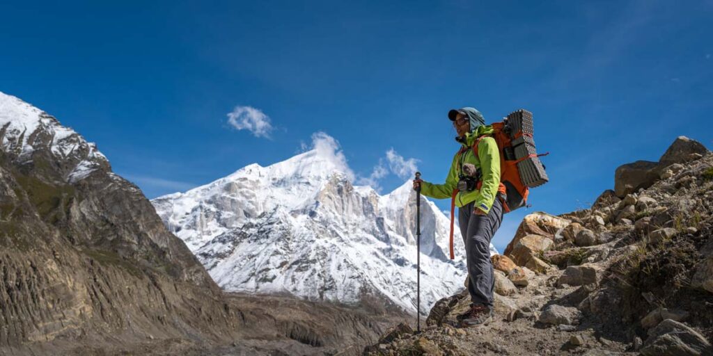Surabhi on front of the Bhagirathi Massif
