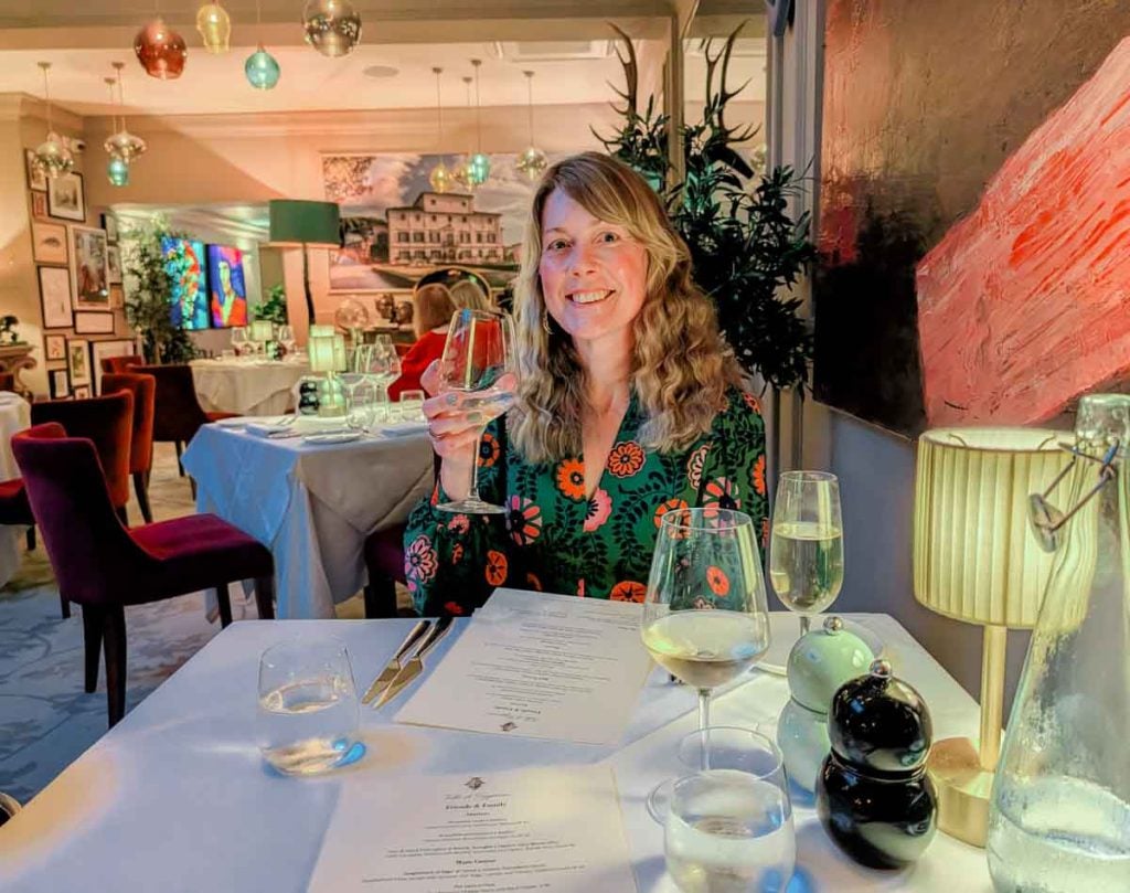 Zoe dining at Villa di Geggiano