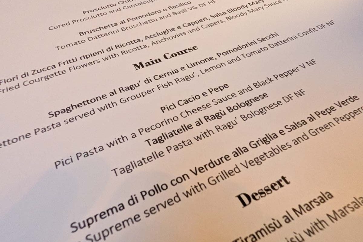 example menu at Villa di Geggiano