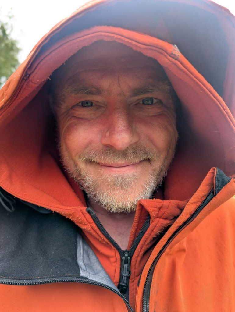 hiking in wind and rain