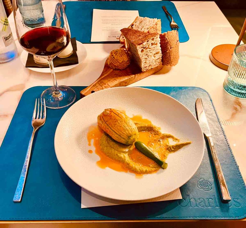 crab and salmiln stuffed courgette