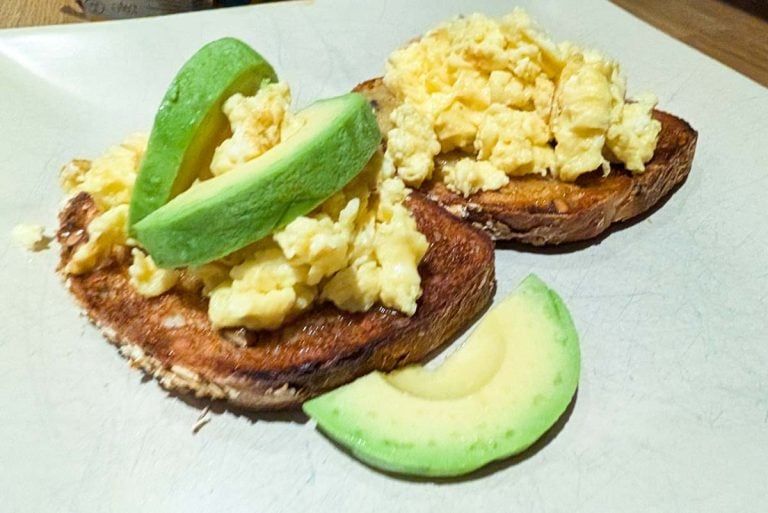 Trail breakfast of toast, egg and avocado