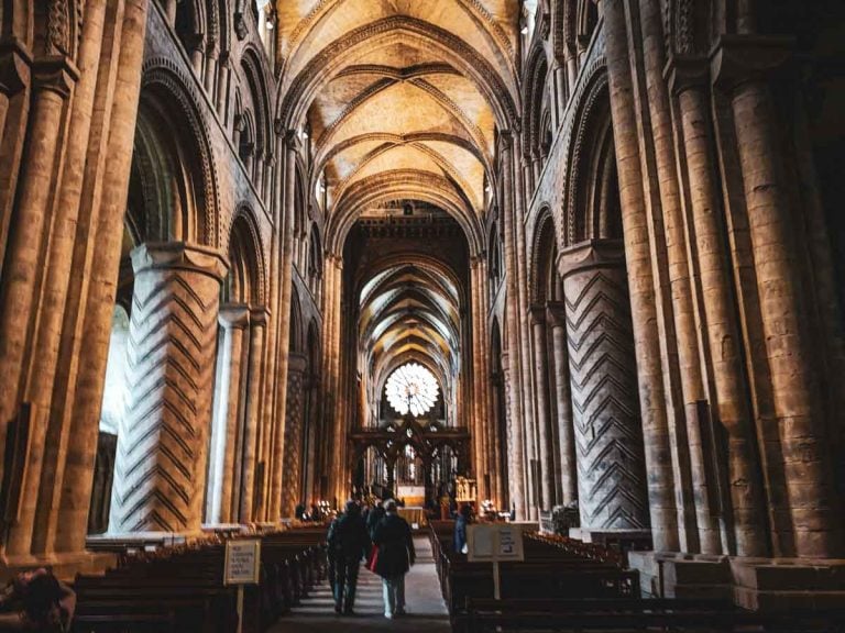 great view with pillars inside Durham Cathedral