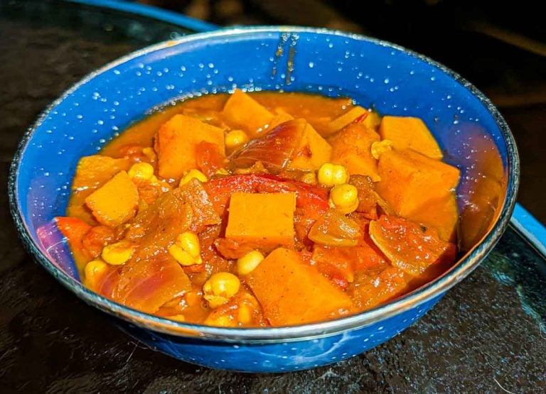 bowl of moroccan campsite vegetable stew