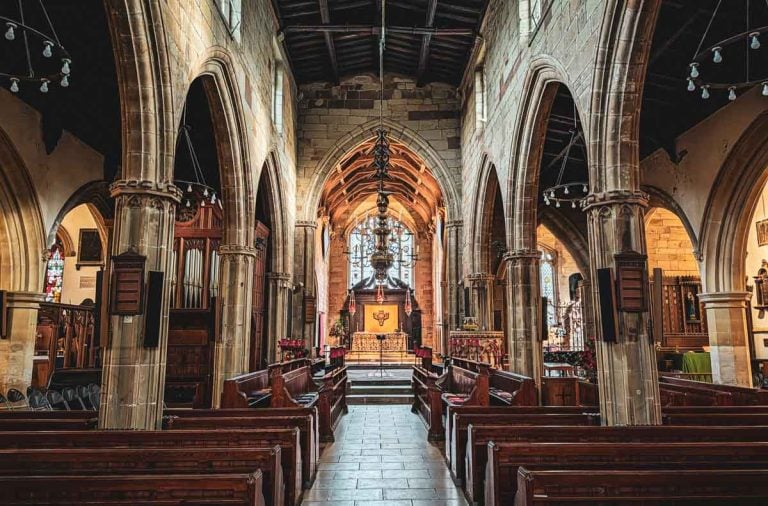 looking down the aisle of St Helen's Church in Ashby