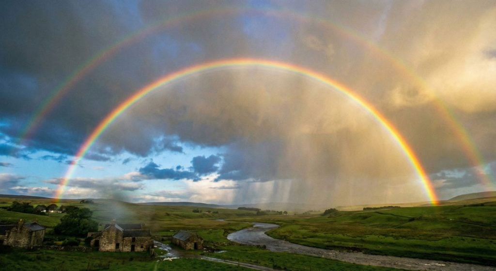 double rainbow over a river