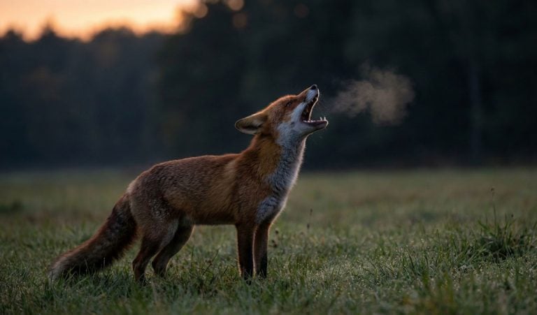 fox vixen screaming at dusk