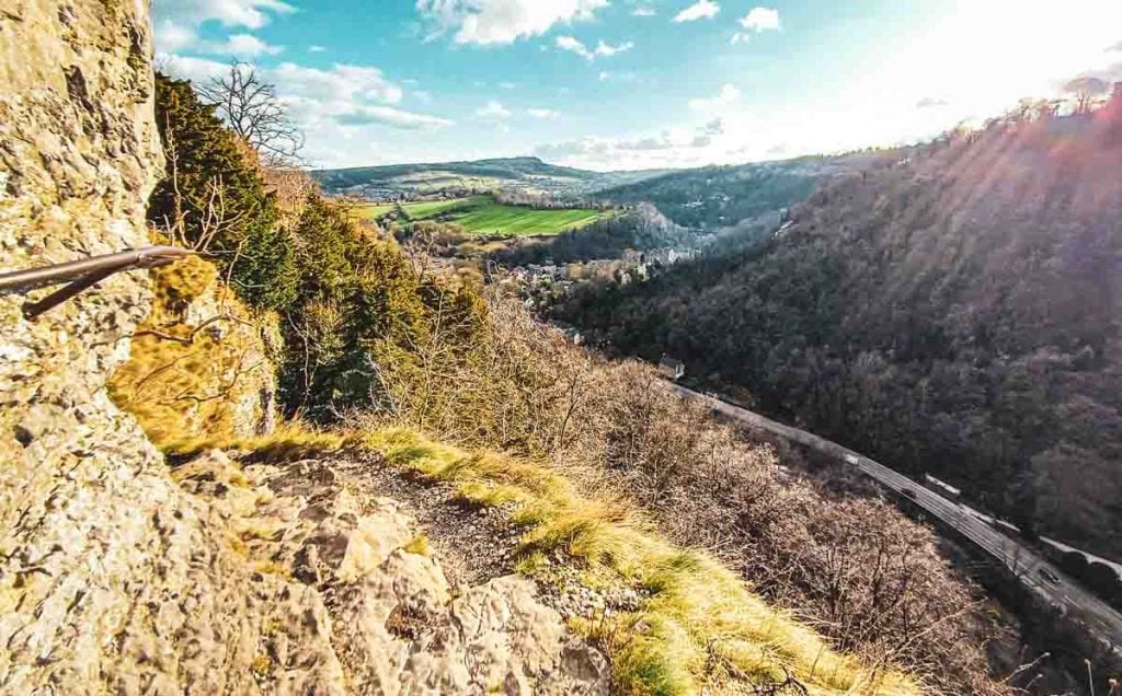 walking along Giddy Edge narrow path