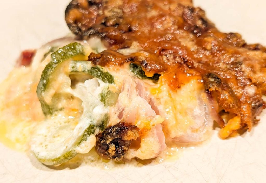 serving of keto courgette gratin from baldhiker