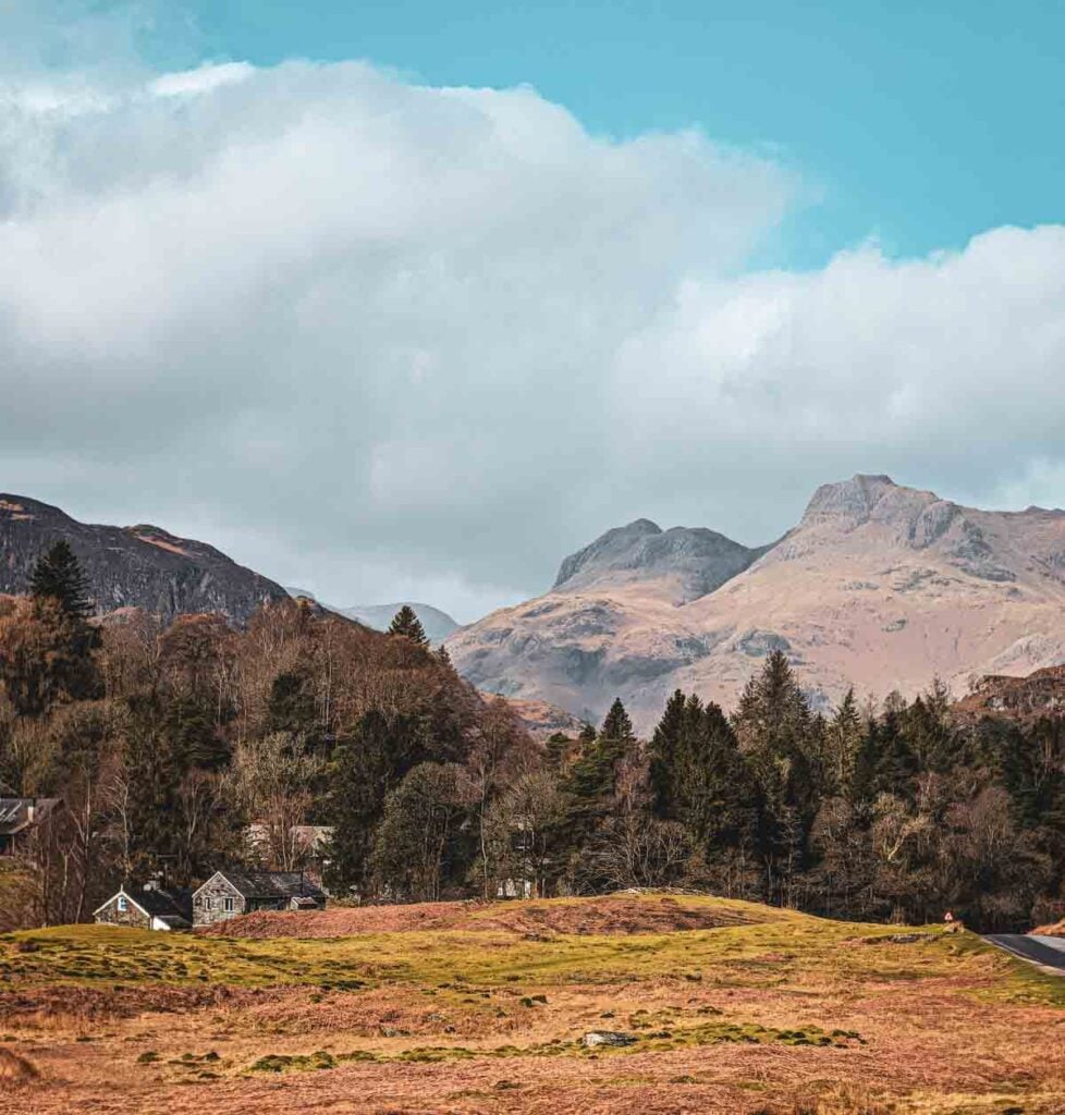 the Langdale Pikes above Langdale Hotel estate