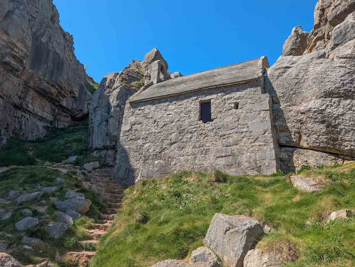 St Govan's Chapel built between 2 cliffs