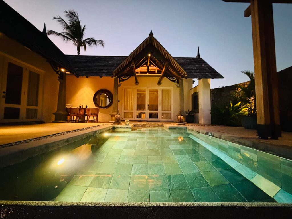 Maradiva Villas Resort & Spa villa and pool in the evening
