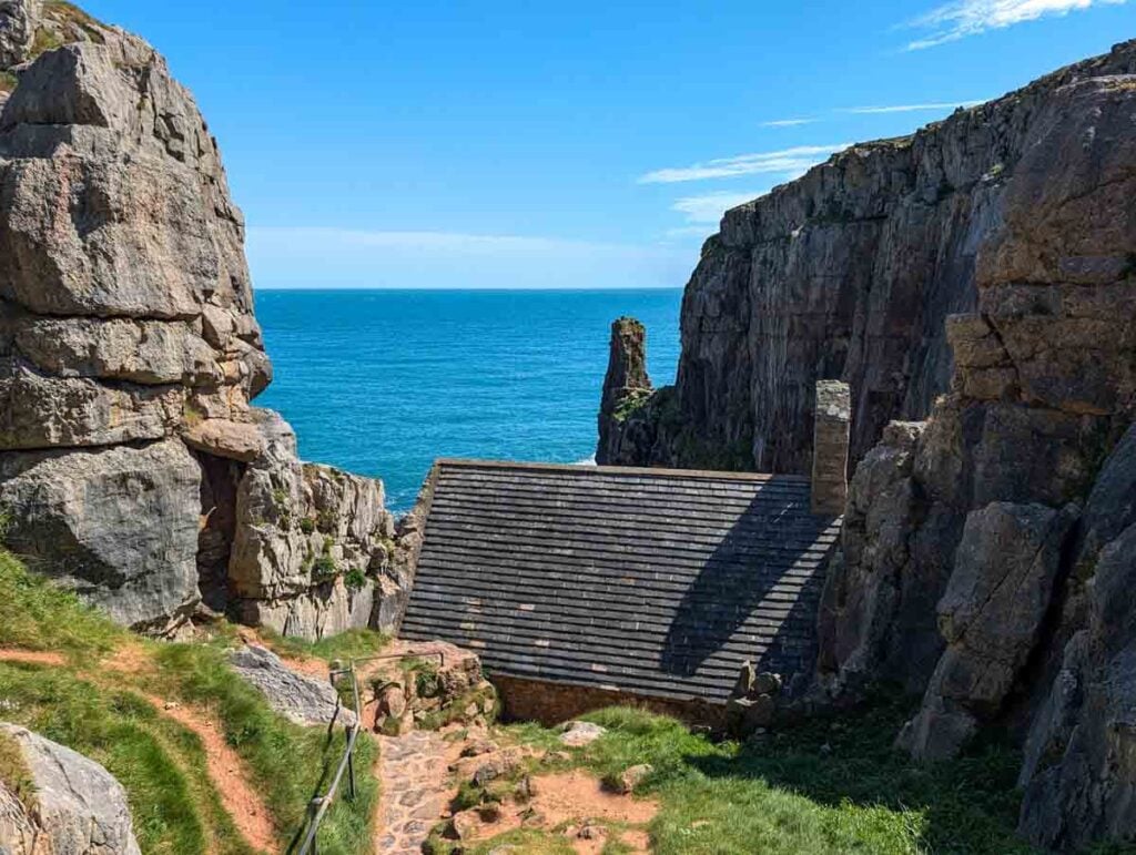 approaching St Govan's chapel from above
