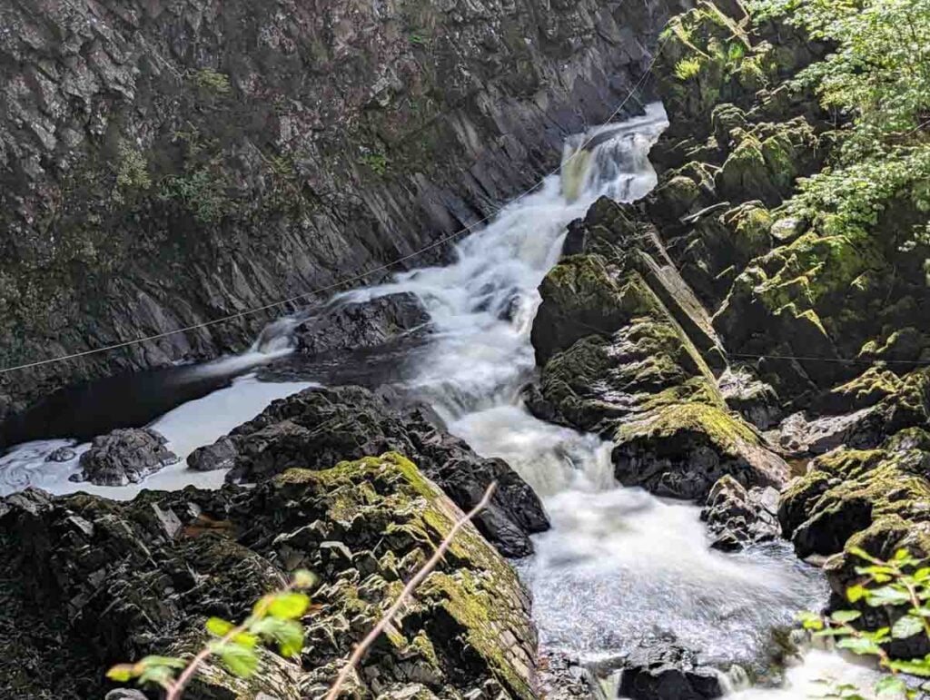 close up of conwy falls in snowdonia