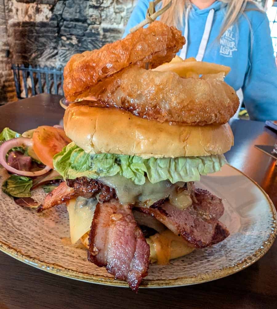 huge signature burger at The New Inn in Amesbury