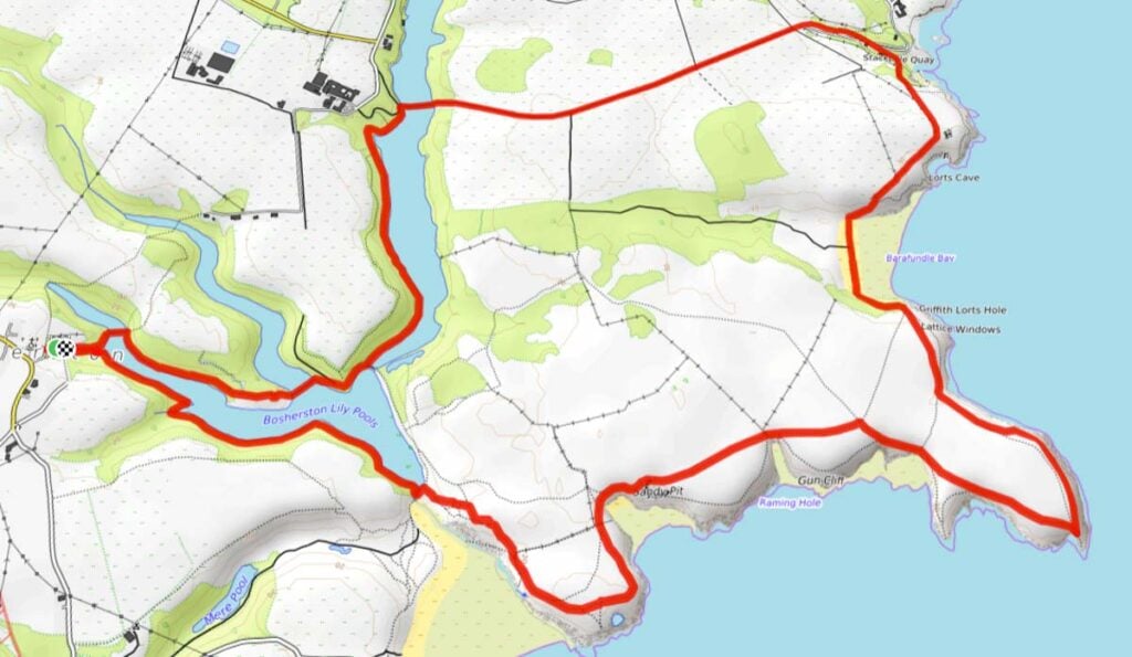 map of bosherston lily ponds and barafundle bay walk