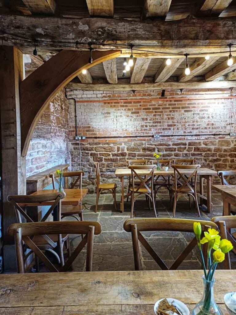 seating area of Beauvale priory garden tearooms
