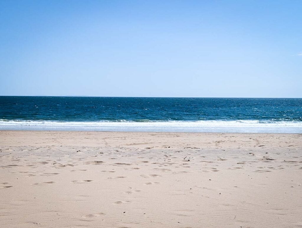 view of the sea and sand at Barafundle Bay