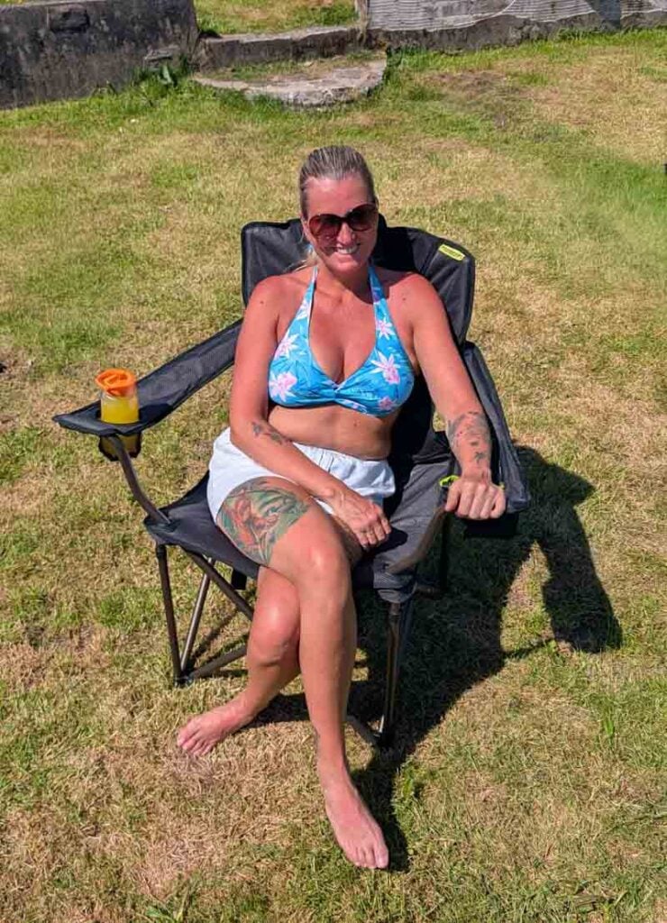 Jen sat in the zempire shermanator camping chair