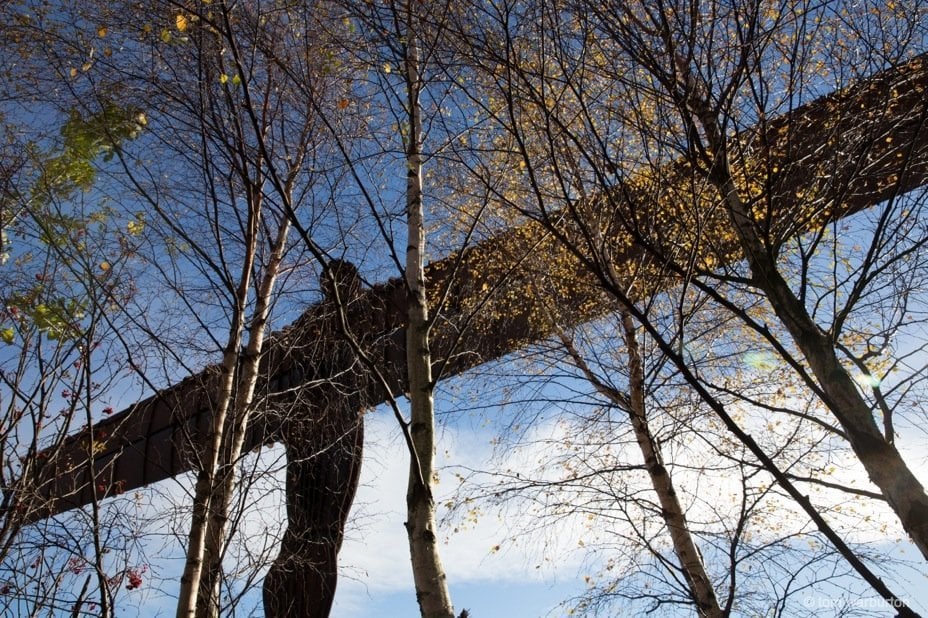 The Angel of the North from behind the trees