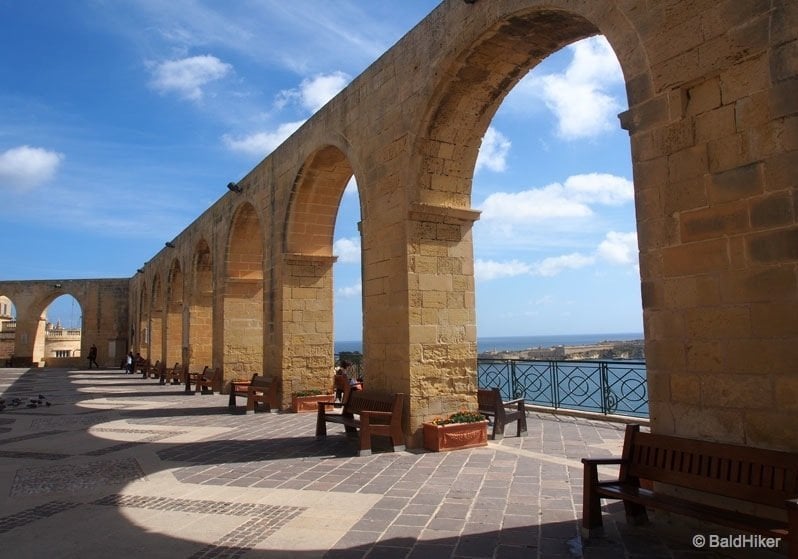 Malta - The Upper Barrakka Gardens of Valletta stone archways