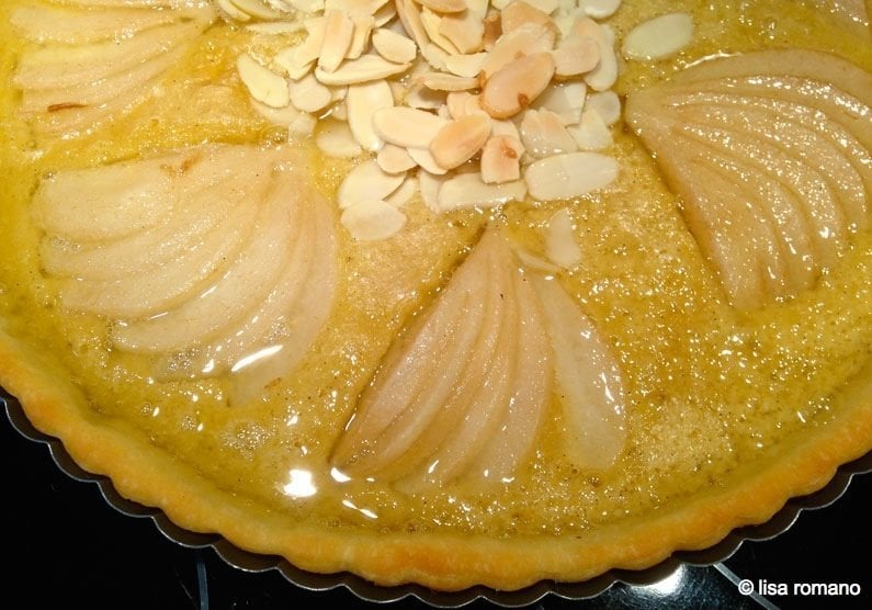 Pear & Almond Frangipane Tart served
