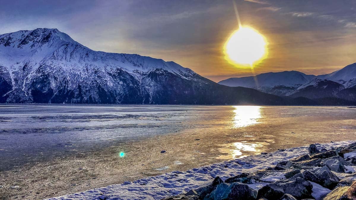 midnight sun in cold Alaska