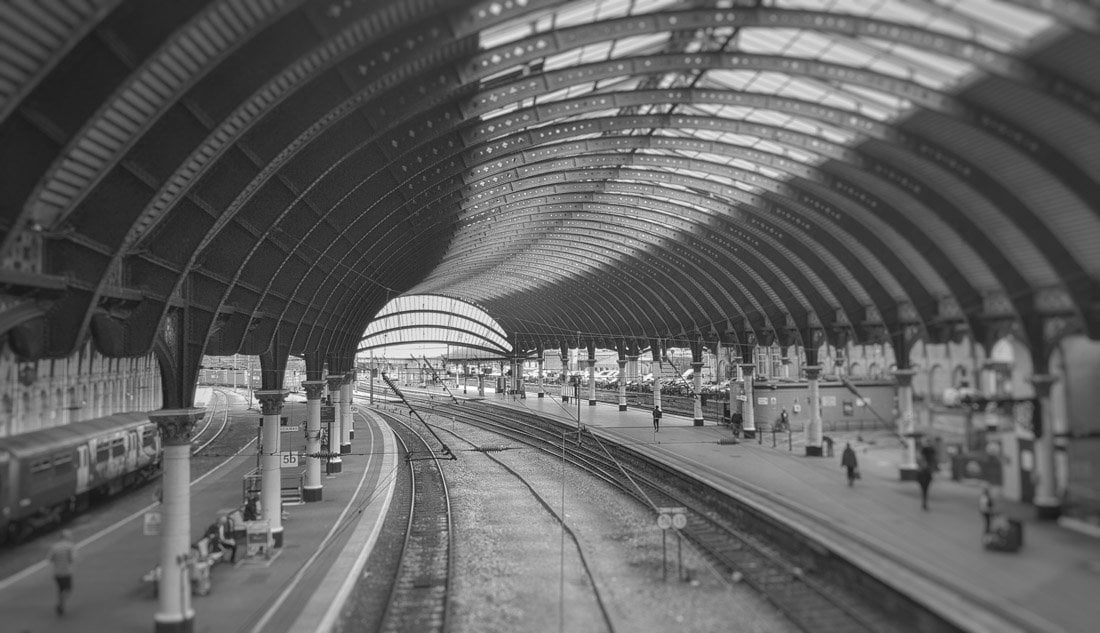 black and white photo of York Station