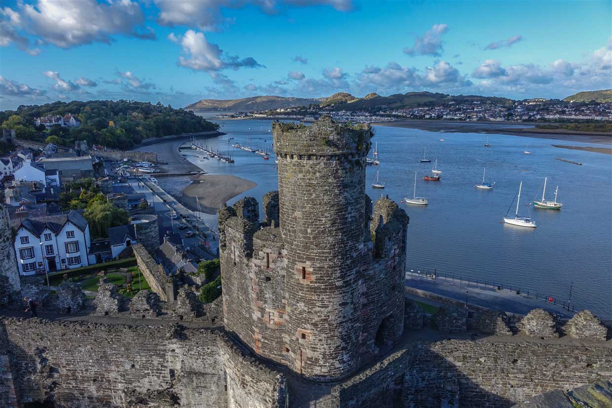 view over the strait from conwy castle
