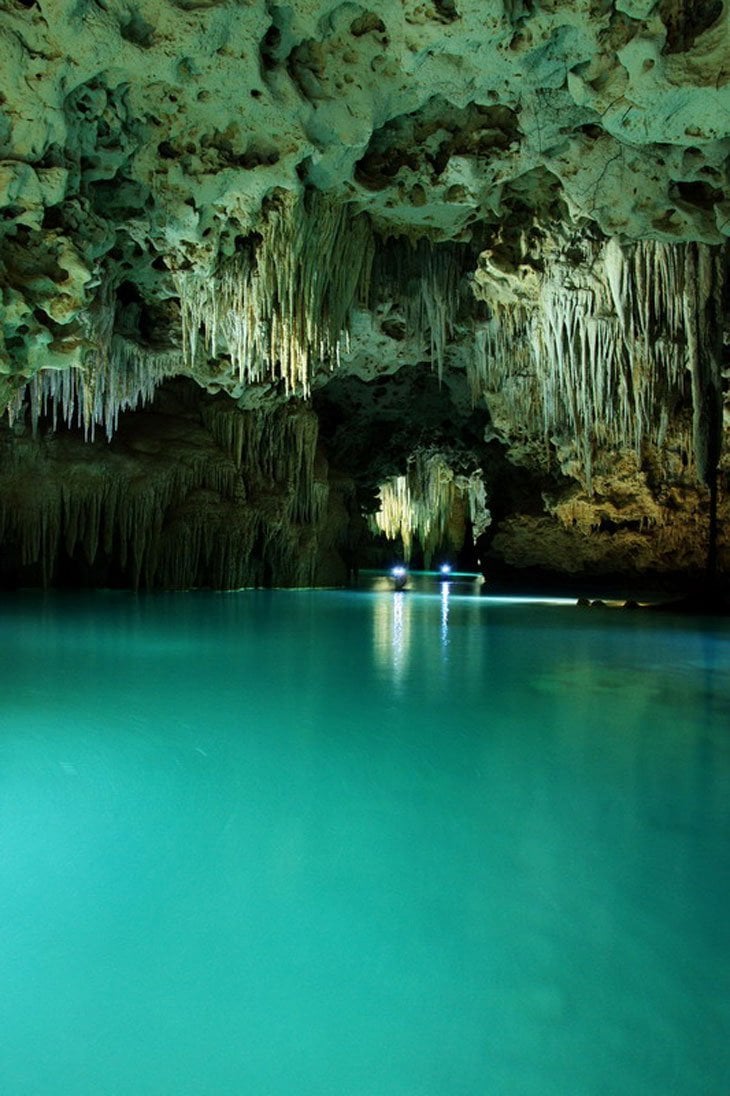 swimming through the cave