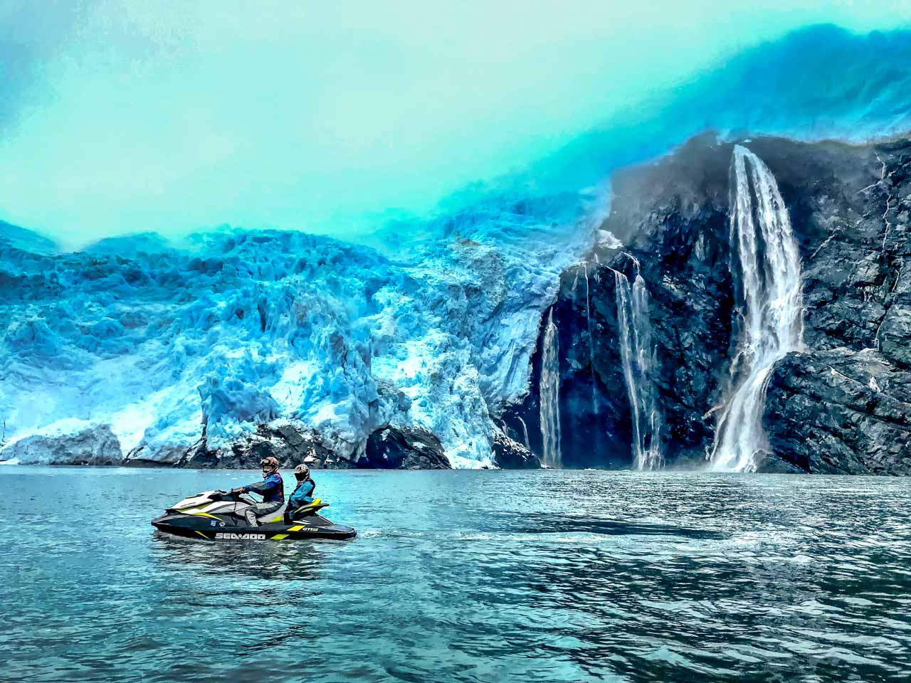 taking a jet ski into the icy water