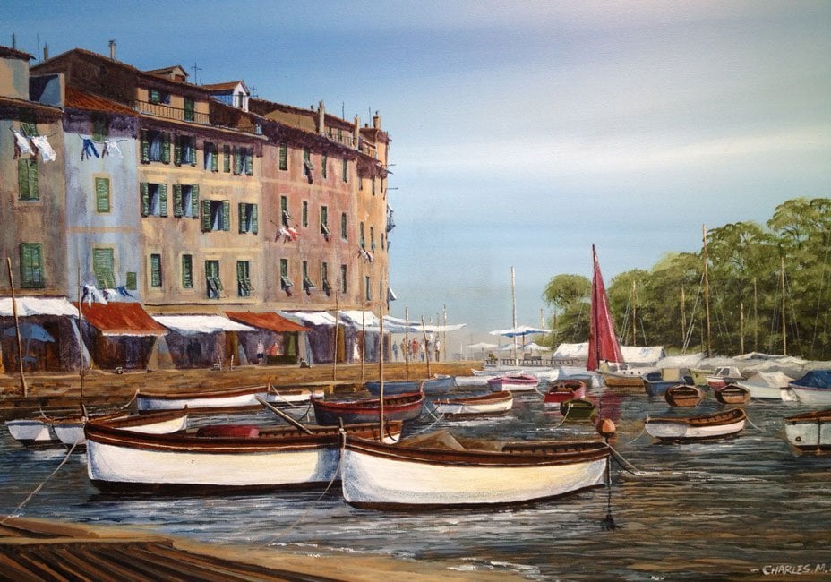 boats in harbour art by charles evans painter